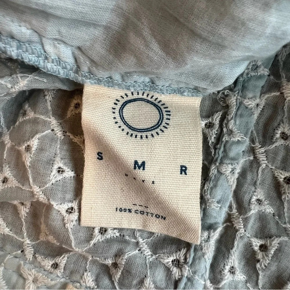 SMR Days Eyelet Flat Front Beach Shorts Light Blue White Large Spring Casual - Picture 3 of 5